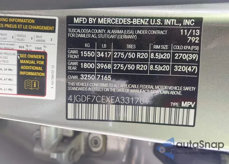 2014 Mercedes-Benz Gl 450 4Matic from USA, damaged, VIN 4JGDF7CEXEA331701